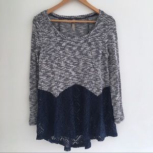 ENTRO |Knit Lace Cottagecore Sharkbite Hem Sweater